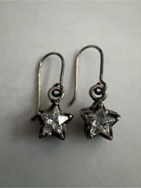 Vintage Silpada Silver Star Drop Earrings Cubic Z